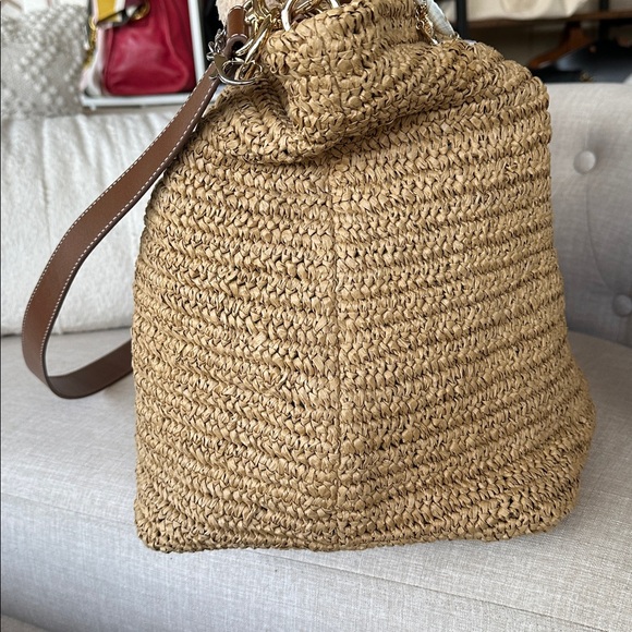 NWT | J Crew Palma Overnight Tote in Hand-Knotted Straw & Leather - Picture 9 of 15